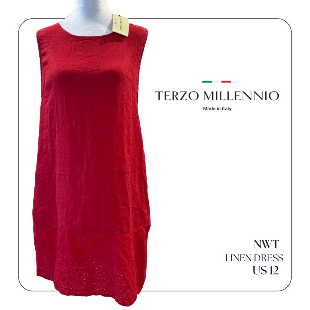Terzo Millennio Midi 100% Linen Dress Poppy Red size US 12